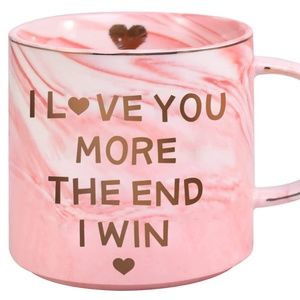 NEW "I Love You More" Whimsical Pink Marble Coffee Mug-12 OZ